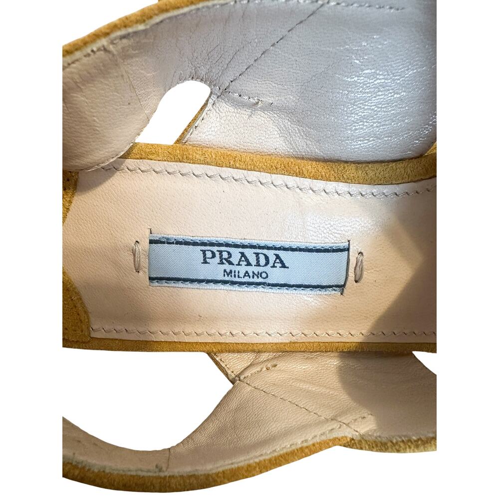 Prada Suede Crisscross Platform Yellow Block Heel Sandals 36.5 - Picture 7 of 10